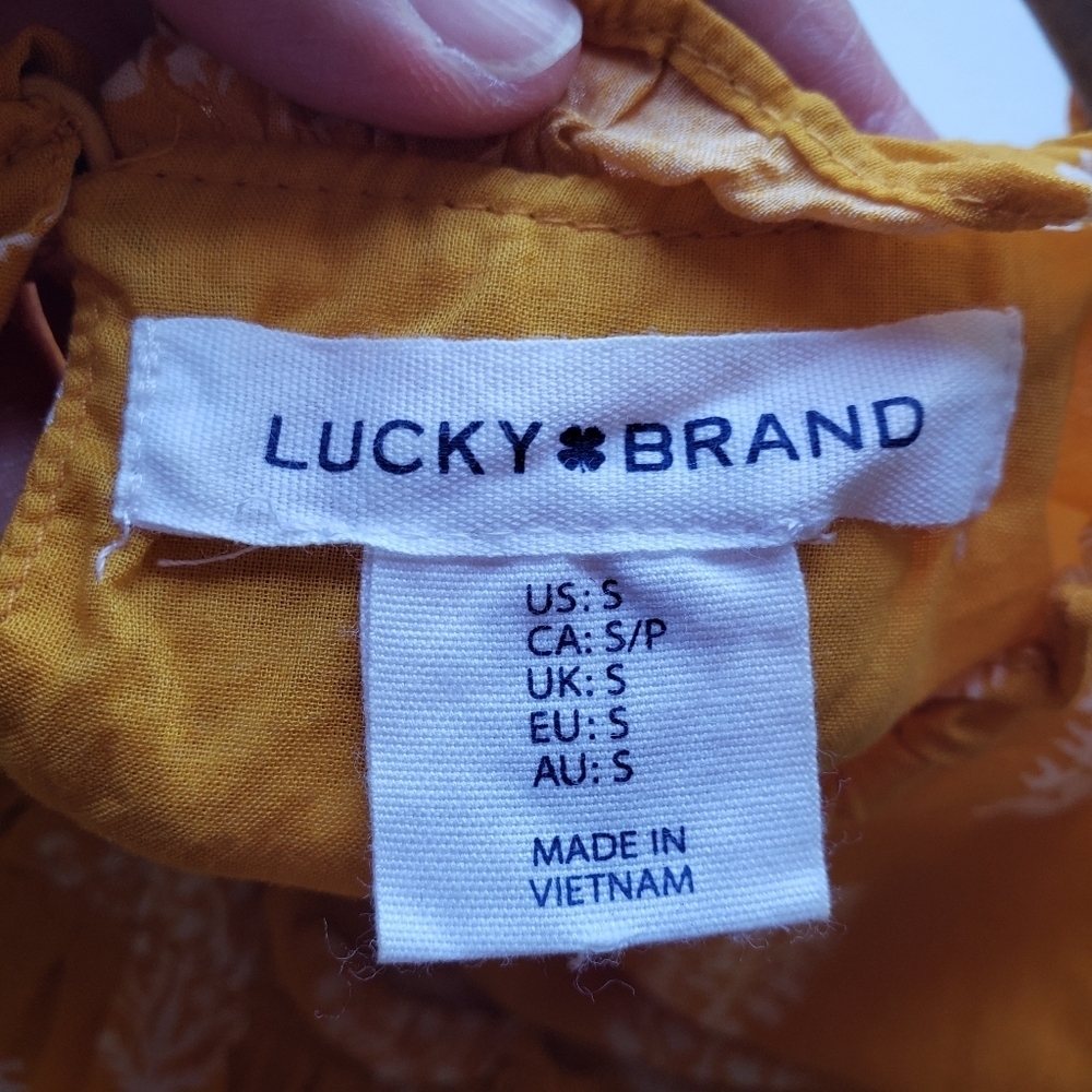 Lucky Brand Mustard Yellow Leaf Babydoll Dress Small Sleeveless Cotton Blend - Picture 11 of 12